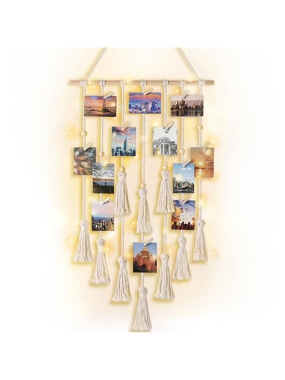 Hanging Photo Display Boho Macrame Wall Decor with Light, Teen Girl Teenage Gift